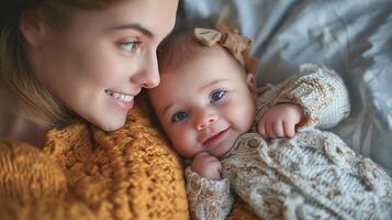 ai generado mujer y niño abrazando uno otro, mamá es consolador un bebé, hermosa conceptual imagen de niño cuidado, generativo ai foto