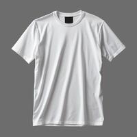 ai generado blanco de los hombres camiseta aislado en gris fondo, minimalismo estilo, fotorrealista, ai generado foto