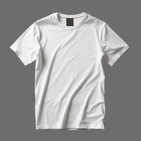 ai generado blanco de los hombres camiseta aislado en gris fondo, minimalismo estilo, fotorrealista, ai generado foto