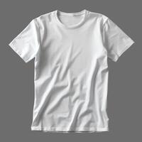 ai generado blanco de los hombres camiseta aislado en gris fondo, minimalismo estilo, fotorrealista, ai generado foto