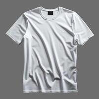 AI generated White men's T-shirt isolated on gray background, minimalism style, photo-realistic, AI generated photo