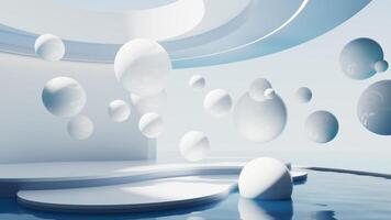 Floating balls and water surface background, 3d rendering. video