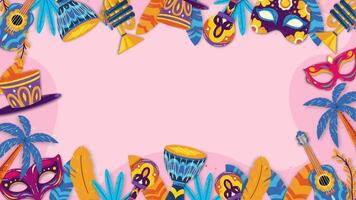 Festival Brazilian Carnival Background Colorful carnival frame with palm trees and masks video