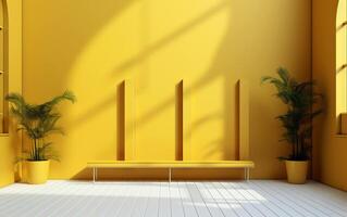soleado elegancia 3d representación de interior antecedentes en vibrante amarillo foto