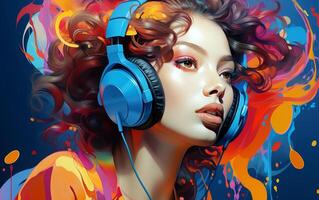 Melodic Serenity A Beautiful Woman Wearing Headphones photo