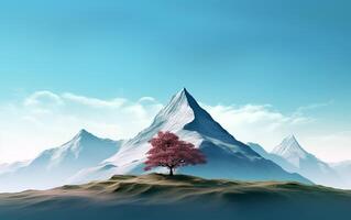 Serene Elegance Minimalist Background of a Lone Mountain Unicake on Gradient Sky photo