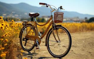 Sunflower Field with Vintage Bicycle photo