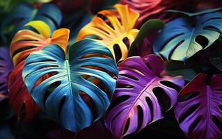 Abstract Jungle Foliage Exotic Tropical Flowers Background photo