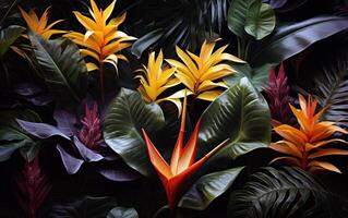 Abstract Foliage Delight Fluorescent Leaves in Jungle photo