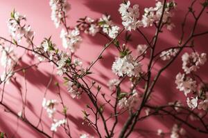 AI generated spring blossom branches on a pink background photo