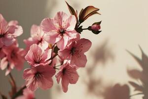 AI generated pink bloom against a beige background photo