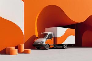 AI generated shipping service delivery with moving vehicle photo