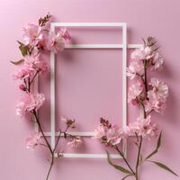 AI generated pink flowers and a paper frame photo