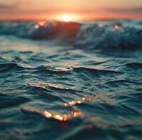 AI generated shallow surface of water at sunset photo