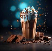 AI generated super milky tea milk ice tea hot cocoa drink with sprinkles and chocolate drops photo