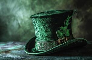 AI generated st patrick's daygreen hat with clovers photo