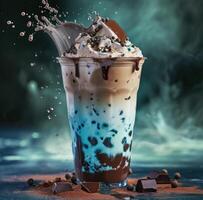 AI generated super milky tea milk ice tea hot cocoa drink with sprinkles and chocolate drops photo