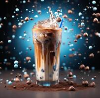 AI generated super milky tea milk ice tea hot cocoa drink with sprinkles and chocolate drops photo