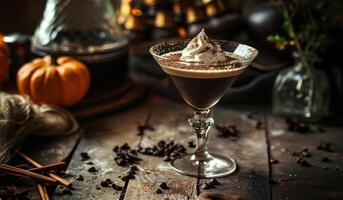 AI generated the martini has chocolate whipped cream from inside photo
