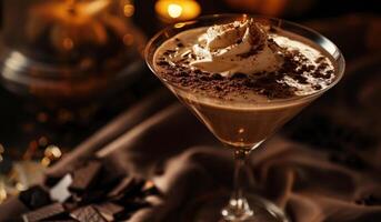 AI generated the martini has chocolate whipped cream from inside photo