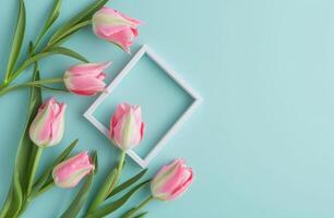 AI generated tulips, paper plate, and a blank frame photo