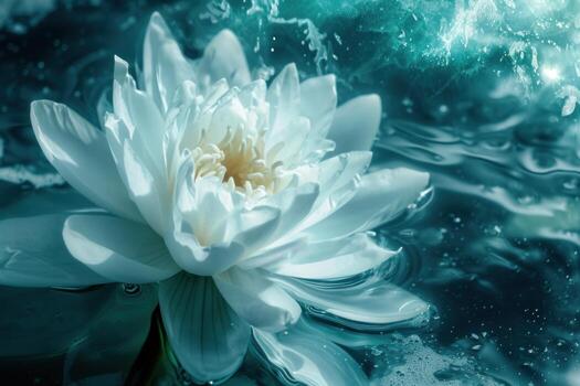 AI generated white light emanating from a floating flower photo