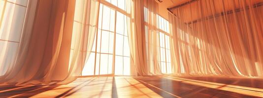 AI generated empty room with beaming sunlight under awnings photo