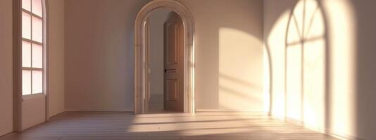 AI generated empty room with arched door photo