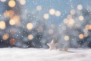 AI generated abstract bright snowy winter background with bokeh, neural network generated image photo