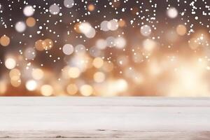 AI generated abstract bright snowy winter background with bokeh, neural network generated image photo