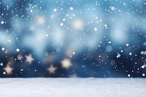 AI generated abstract bright snowy winter background with bokeh, neural network generated image photo
