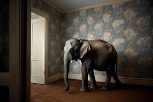 AI generated elephant in the room, neural network generated photorealistic image photo