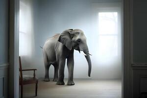 AI generated elephant in the room, neural network generated photorealistic image photo