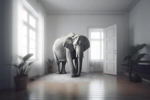 AI generated elephant in the room, neural network generated photorealistic image photo