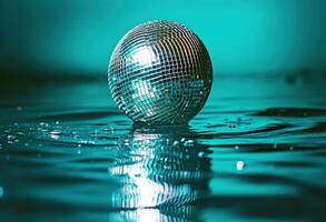 AI generated disco ball against the water photo