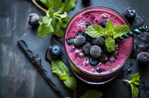 AI generated blueberry and beet juice smoothie photo