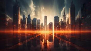 AI generated abstract cityscape with dramatic lighting, neural network generated photorealistic image photo