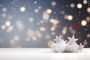 AI generated abstract bright snowy winter background with bokeh, neural network generated image photo