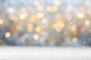 AI generated abstract bright snowy winter background with bokeh, neural network generated image photo