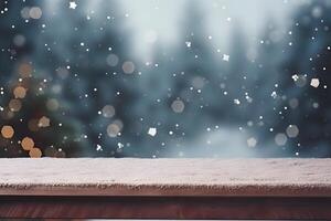 AI generated abstract bright snowy winter background with bokeh and snow covered horizontal surface, neural network generated image photo
