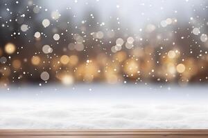 AI generated abstract bright snowy winter background with bokeh, neural network generated image photo