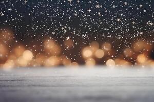 AI generated abstract bright snowy winter background with bokeh, neural network generated image photo