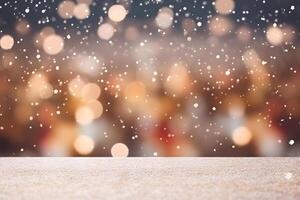 AI generated abstract bright snowy winter background with bokeh, neural network generated image photo