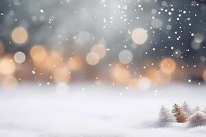 AI generated abstract bright snowy winter background with bokeh, neural network generated image photo