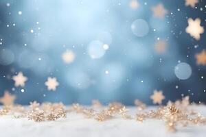 AI generated abstract bright snowy winter background with bokeh, neural network generated image photo