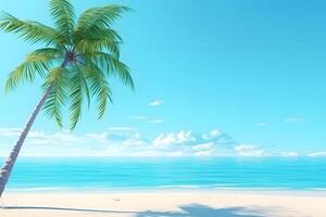 AI generated tropical beach view at sunny day with white sand, turquoise water and palm tree, neural network generated image photo