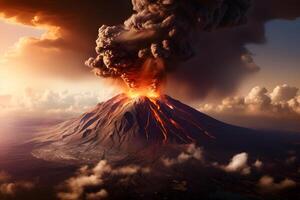 AI generated generic volcano eruption at day time, neural network generated image photo