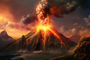 ai generado genérico volcán erupción a día tiempo, neural red generado imagen foto