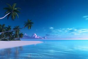 ai generado tropical playa ver con blanco arena, turquesa agua y palma árbol, neural red generado imagen foto