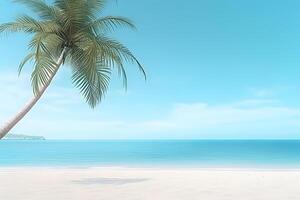AI generated tropical beach view at sunny day with white sand, turquoise water and palm tree, neural network generated image photo